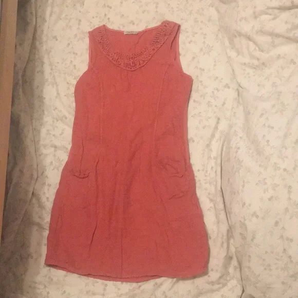 lungo l'arno linen dress Hawaiian Floral Sleeveless Pockets L NWT Boho Italy Pull on100% Linen Lungo LArno Coral Linen Shift